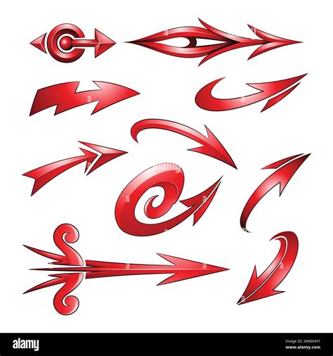 Illustration Of Various Shaped Curvy Red Arrows Isolated On A White