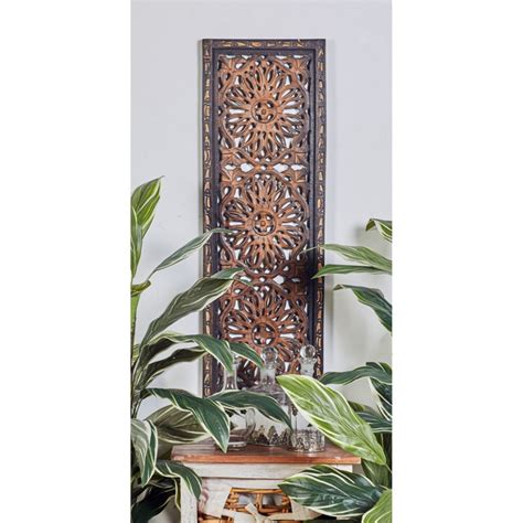 Decmode Large Hand Carved Wood Wall Decor Panels Flower Wall Art