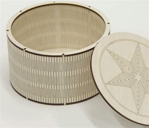 Laser Cut Engrave Round Wooden Box With Lid Flex Box Dxf File Free