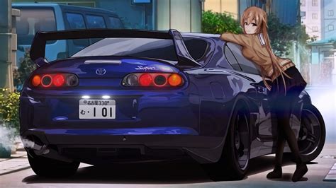 Animated Toyota Supra With Anime Girl Murasame Wallpaper Engine