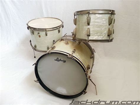 405060 Vintage Ludwig Wfl White Marine Pearl Drum Set On Sale