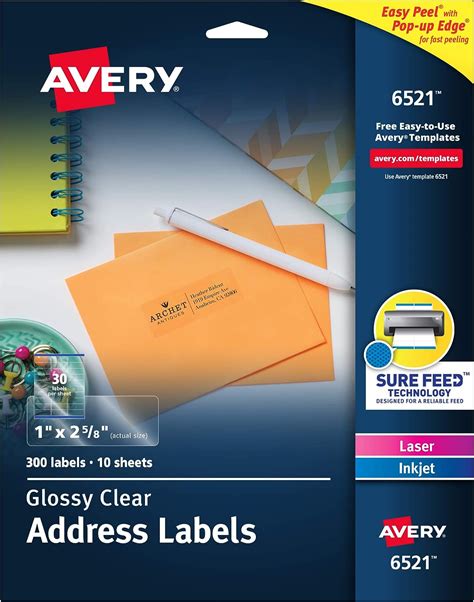 Buy Avery 6521 Glossy Crystal Clear Address Labels For Laser And Inkjet