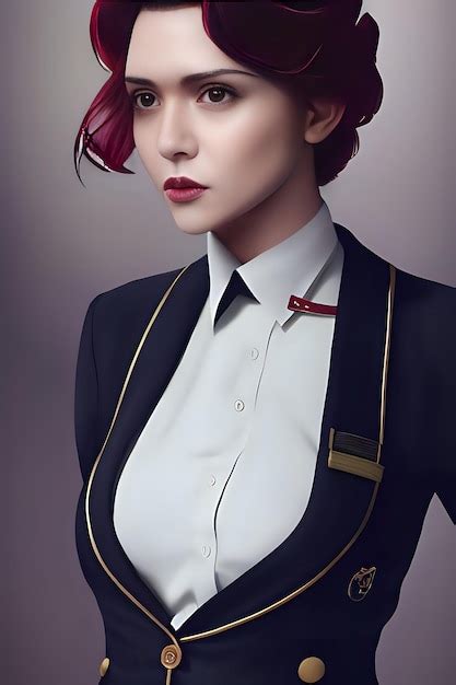 Premium Ai Image Red Haired Woman In Stewardess Outfit