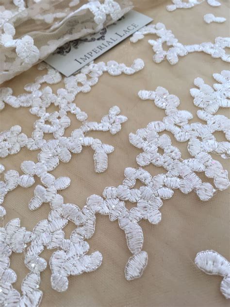 White Embroidery On Nude Tulle Lace Fabric D Lace Embroidery