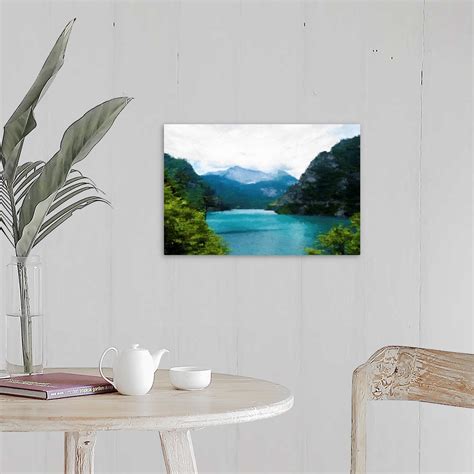 Blue Lake Near Green Trees And Mountains Wall Art Canvas Prints