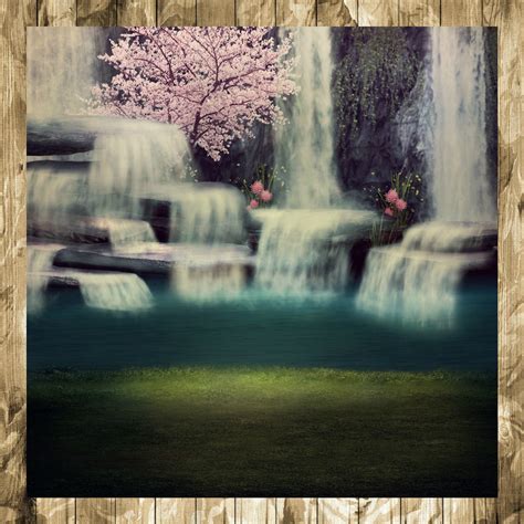 Waterfall Scenery Waterfall Pink Cherry Blossom Trees Blossom
