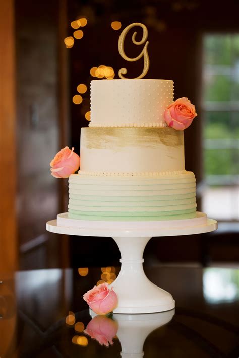 Mint Ombre And Gold Wedding Cake