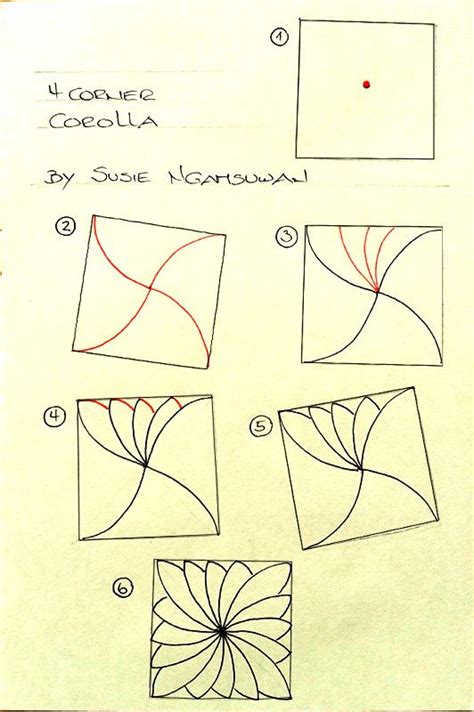 Basic drawing easy step by step zentangle patterns. Step-Out to New zentangle pattern 4-Corner Corolla | Zentangle/Doodles | Pinterest | Patterns ...