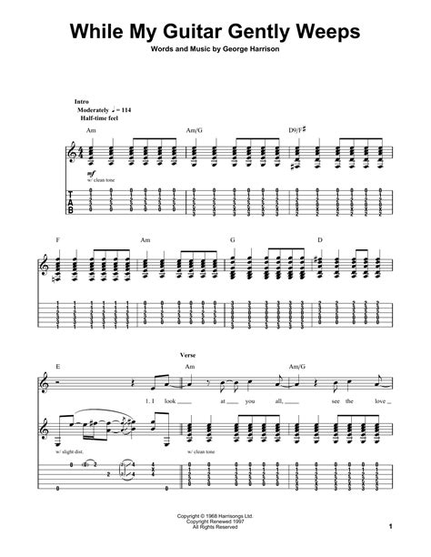 While My Guitar Gently Weeps Sheet Music The Beatles Guitar Tab