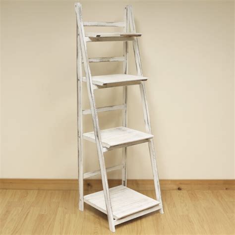 4 Tier White Wash Ladder Shelf Display Unit Standingfolding Book