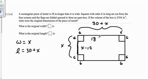 Find Width And Length Of Open Box Given The Volume Youtube