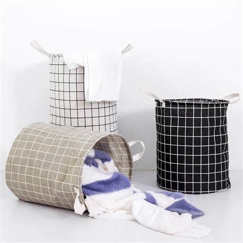 Japanese Style Cotton And Linen Laundry Basket Folding Bucket Fabric