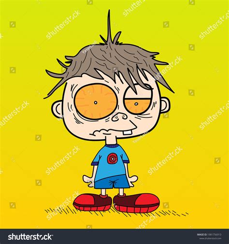 Tired Boy Standing Alone Background Stock Vector Royalty Free