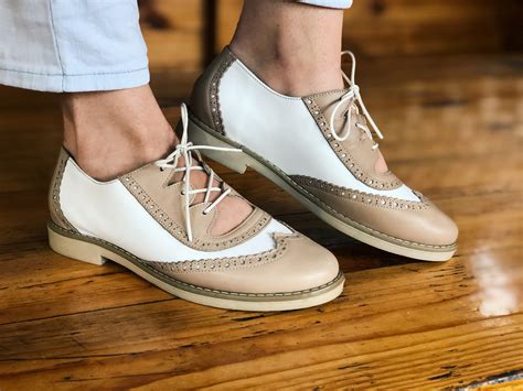 Oxford Shoes White Leather Womens Wide Width Oxfords Beige Etsy
