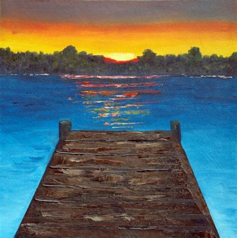 Sunset At The Dock Original Oil Painting