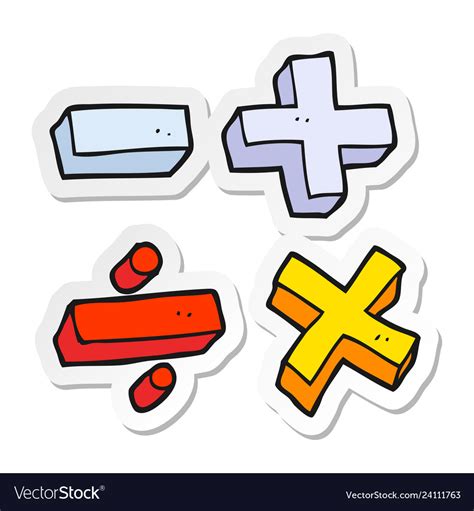 Funny math problem solve picture. Sticker of a cartoon math symbols Royalty Free Vector Image