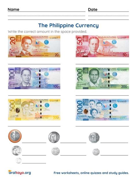 Identifying Philippine Money Money Worksheets Printable Play Money