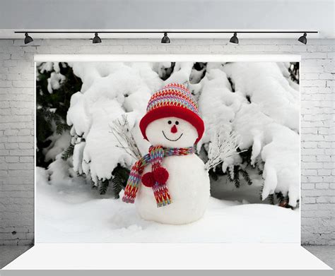 Greendecor Polyster 7x5ft Snowman Backdrop Christmas Snowfield