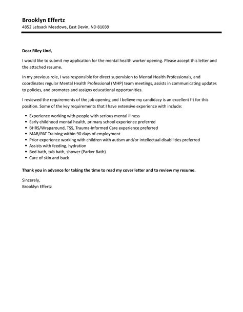 Mental Health Worker Cover Letter Velvet Jobs
