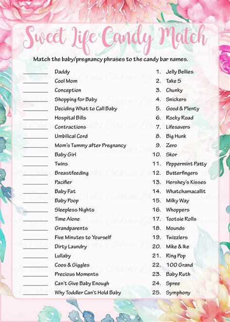 They will make a great addition to any baby shower. Sweet Life Candy Match Baby Shower Game - Spring Baby ...