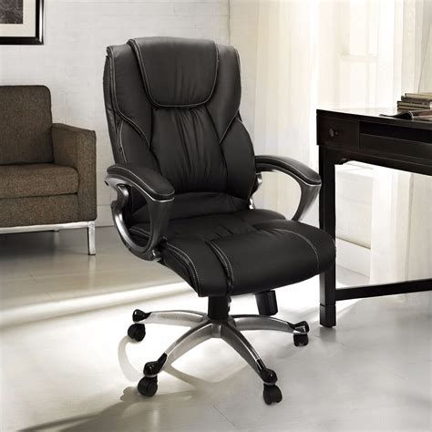 These swivel chairs are ideal for writing and computer desks, offering support, comfort and great looks; Black PU Leather High Back Office Chair Executive Task ...