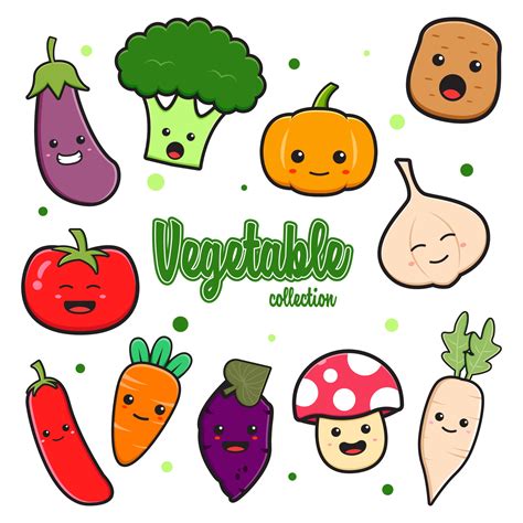 Set Collection Of Cute Vegetable Cartoon Doodle Clip Art Illustration