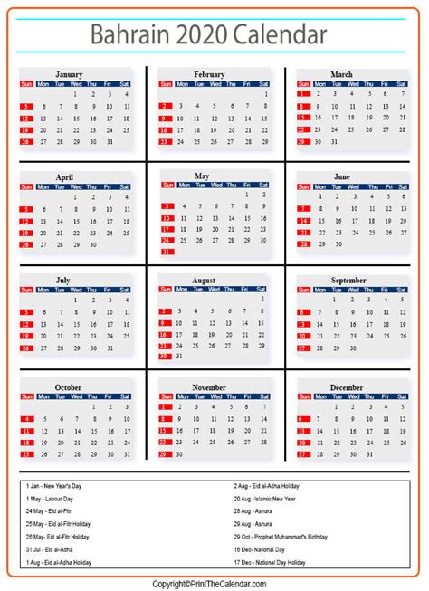 2020 Holiday Calendar Bahrain Bahrain 2020 Holidays