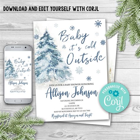 Editable Winter Baby Shower Invitation Baby Its Cold Etsy