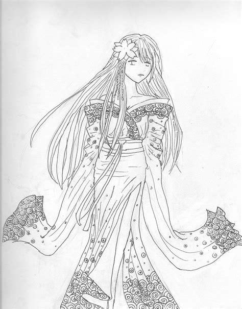 Kimono Girl Lineart By Elenavill On Deviantart