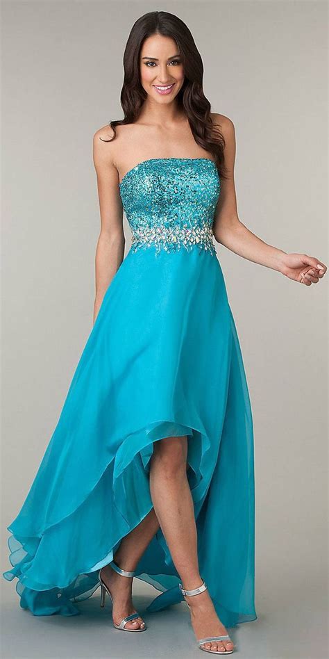 Clearance Teal High Low Formal Homecoming Dress Strapless Sequins Top Size S M Strapless