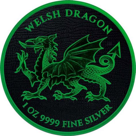 2 Dollars Welsh Dragon Black Platinum Cyber Green 1 Oz Silver Coin 2