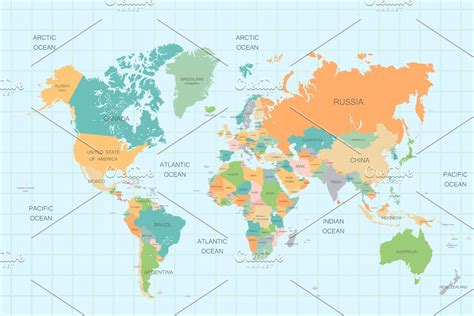 World Map Color Separated Country Pre Designed Illustrator Graphics