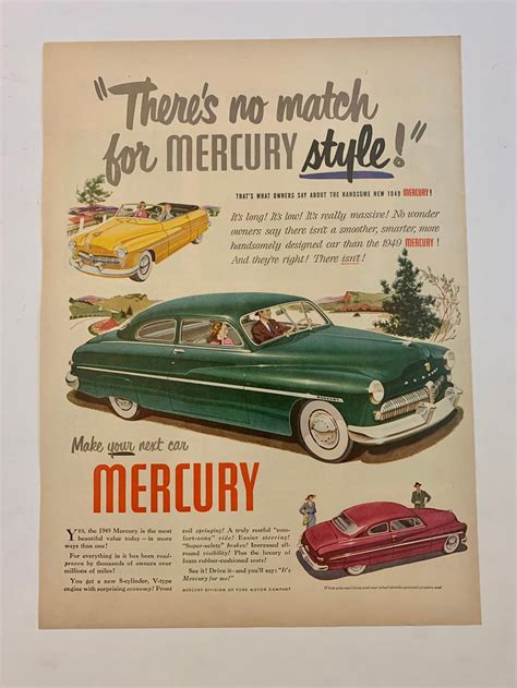 1949 Mercury Original Vintage Retro Classic Car Advertisement Etsy