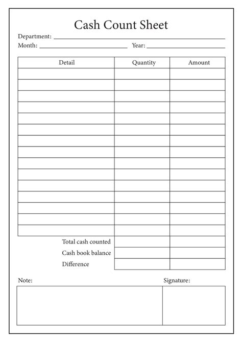 Cash Register Free Printable Cash Drawer Count Sheet Printable