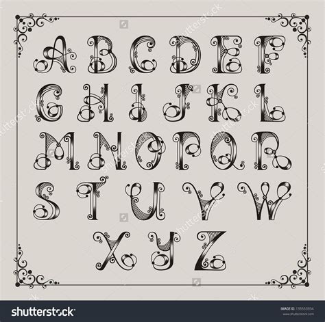 Calligraphic Swirly Alphabet Framed Lettering Alphabet Alphabet