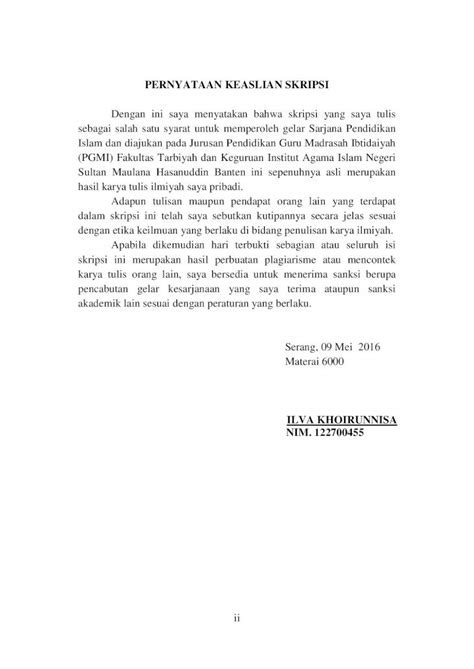 Surat pernyataan juga bisa digunakan untuk menimbulkan efek jera bagi seseorang yang melanggar aturan di suatu tempat. PERNYATAAN KEASLIAN SKRIPSI - Depan.pdfآ Tujuan penelitian ...