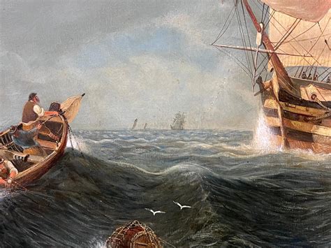Victorian British Huge Victorian Marine Oil Painting Sailing Choppy