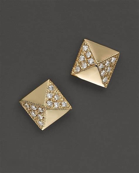 Chicco Zoë 14K Yellow Gold Square Pyramid Pavé Diamond Stud Earrings