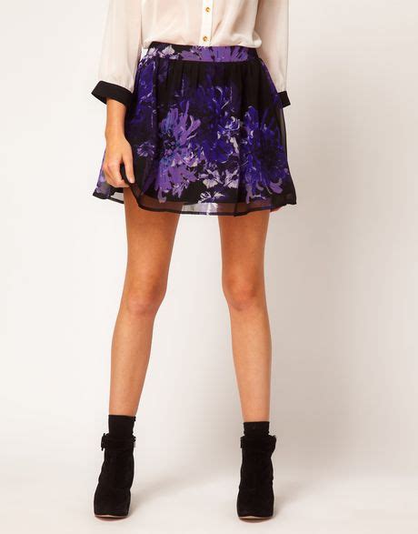 asos collection skater skirt in floral print in purple multi lyst