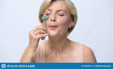 mature middle aged woman using jade stock image image of stone caucasian 232999761