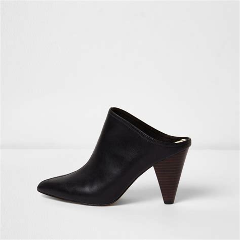 Lyst River Island Black Pointed Toe Cone Heel Mules Black Pointed Toe