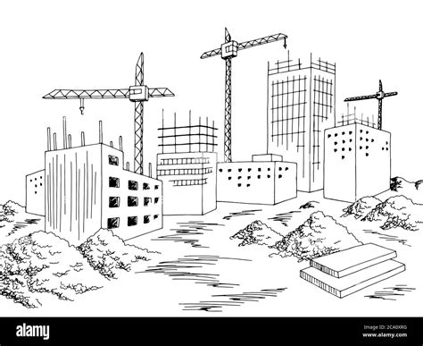 Construction City Building Exterior Graphic Black White Cityscape