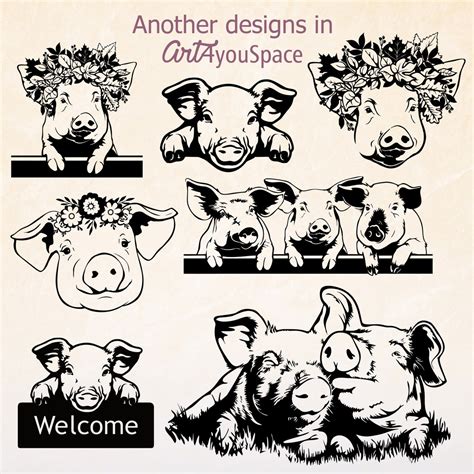 Pigs Svg Files For Cricut Farm Animal Flower Piggy Piglet Etsy