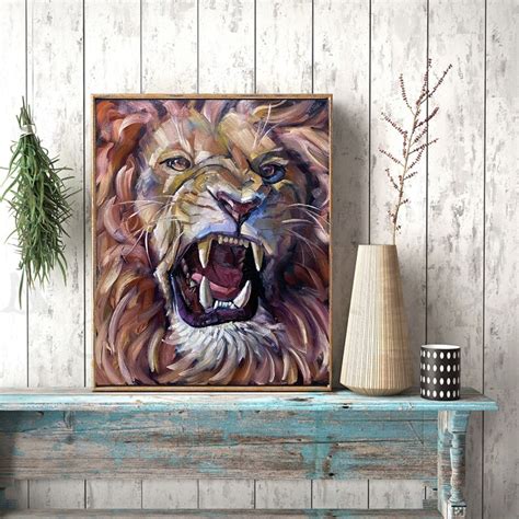 Lion Painting Original Art Oil On Canvas Large Artwork Wild Etsy