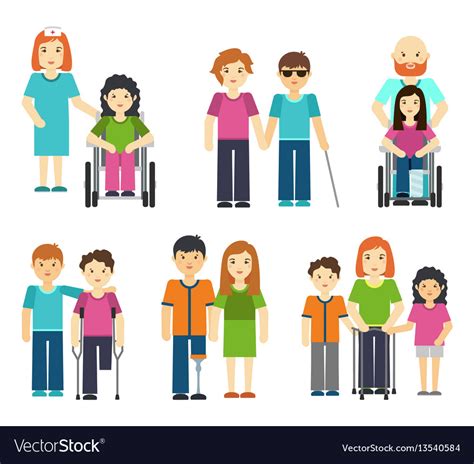 Disabled People With Helping Royalty Free Vector Image