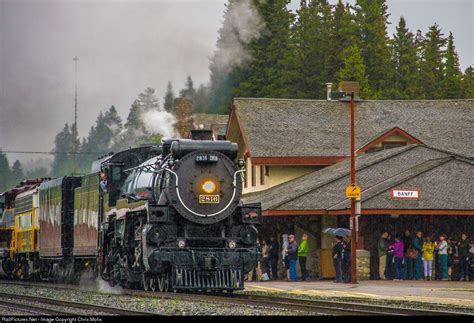 In A Heavy Downpour Canadian Pacific 2816 Pulls Into Banff With The