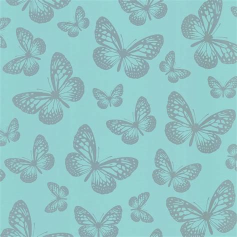 Butterfly Shimmer Wallpaper Metallic Silver Teal