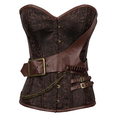 plus size s 5xl 6xl faux leather steampunk gothic corset woman steel boned punk brown leather