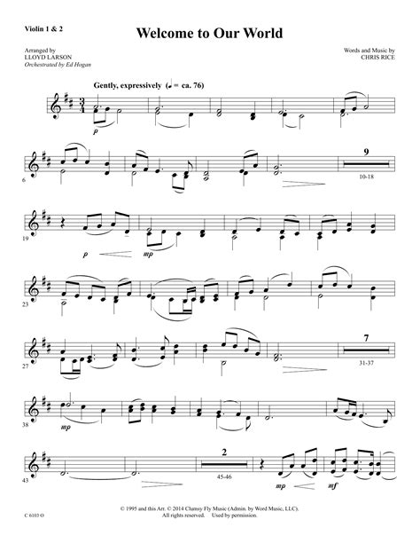 Welcome To Our World Violin 1 2 Sheet Music Ed Hogan Choir
