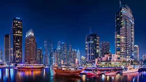 City Night Skyscraper United Arab Emirates Dubai Hd Travel Wallpapers